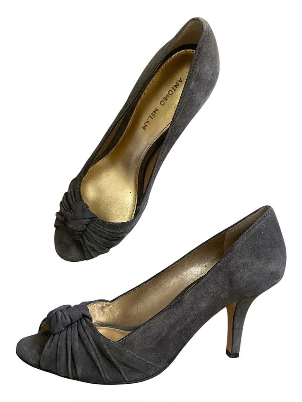 ANTONIO MELANI Charcoal Suede Peep-Toe Heels size 10